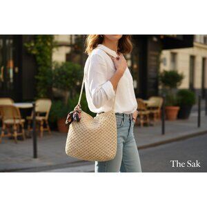 The Sak Ivory Crochet Shoulder Bag W/Zipper & Inner Pocket Lightweight & Style
